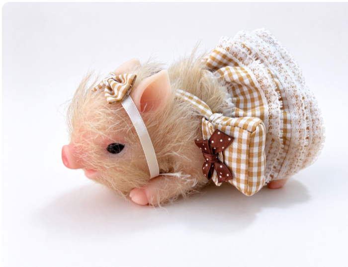 Miniature Pig Doll - Pure Silicone with Dress - My Dreamy Doll House - Miniature Pig Doll - Pure Silicone with Dress - Brown - My Dreamy Doll House