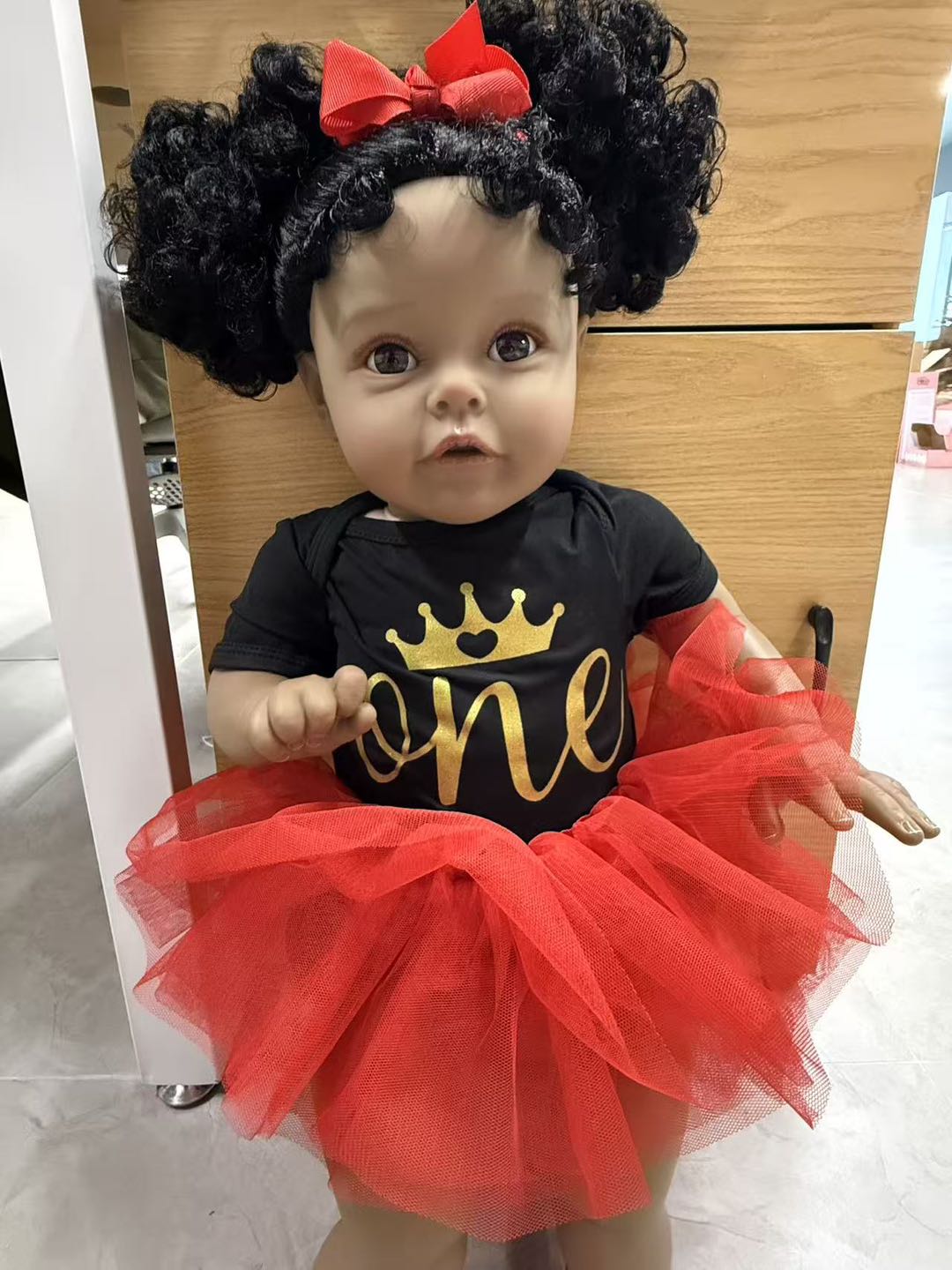 African Reborn Baby Doll - Black Red ONE Birthday Tutu real photo