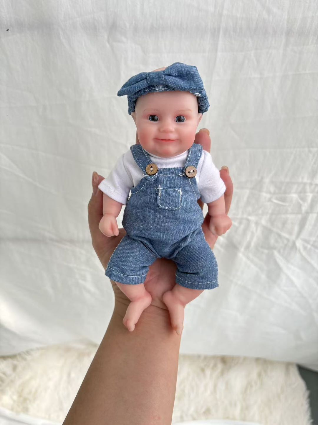 Mini Darling 8 inch silicone baby doll real photo denim outfit