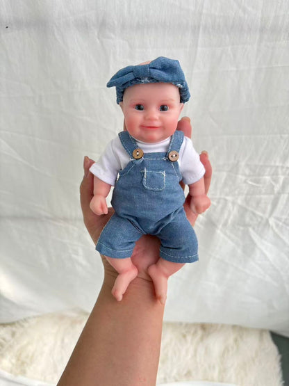 Mini Darling 8 inch silicone baby doll real photo denim outfit