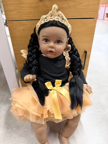 African Reborn Baby Doll - Gold Crown Peach Tutu real photo