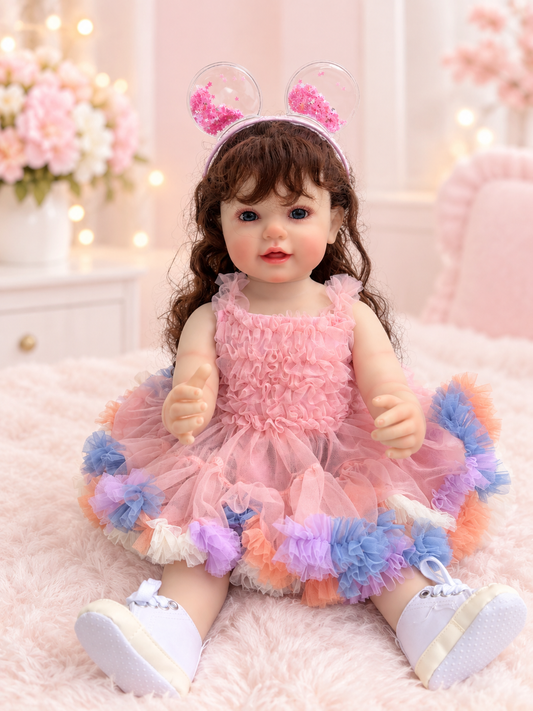 22-inch Dreamy Pink Ruffle Doll with Half Up Pony - Front View