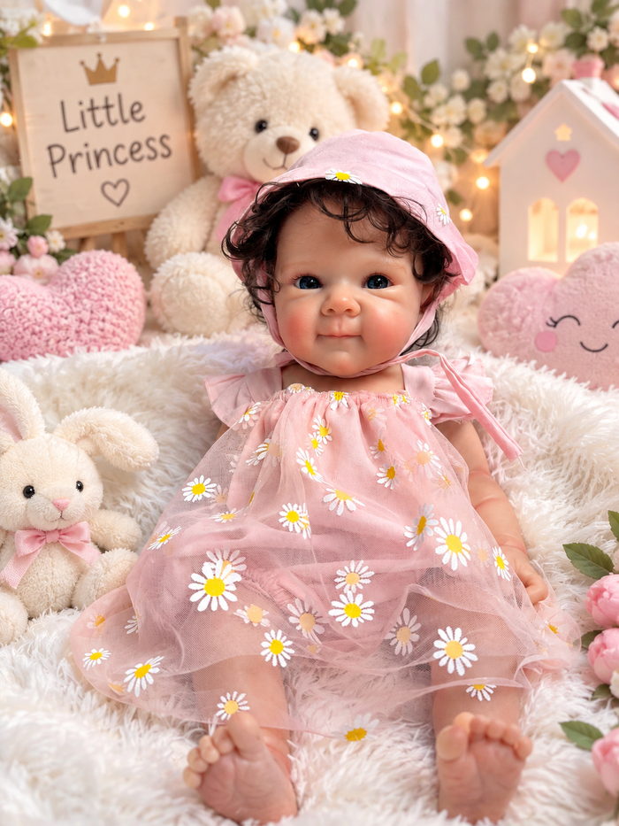 Little Princess 100% Silicone Reborn Baby Doll in pink daisy dress