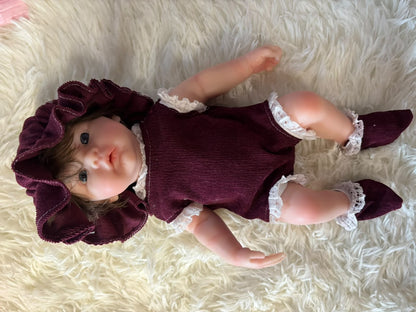 Tiny Darling maroon velvet dress silicone doll