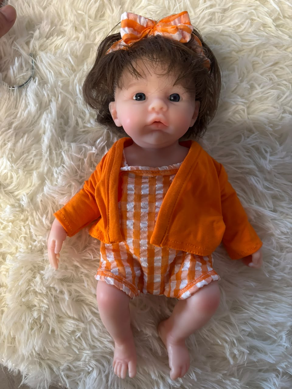 Tiny Darling orange stripe cardigan outfit silicone doll