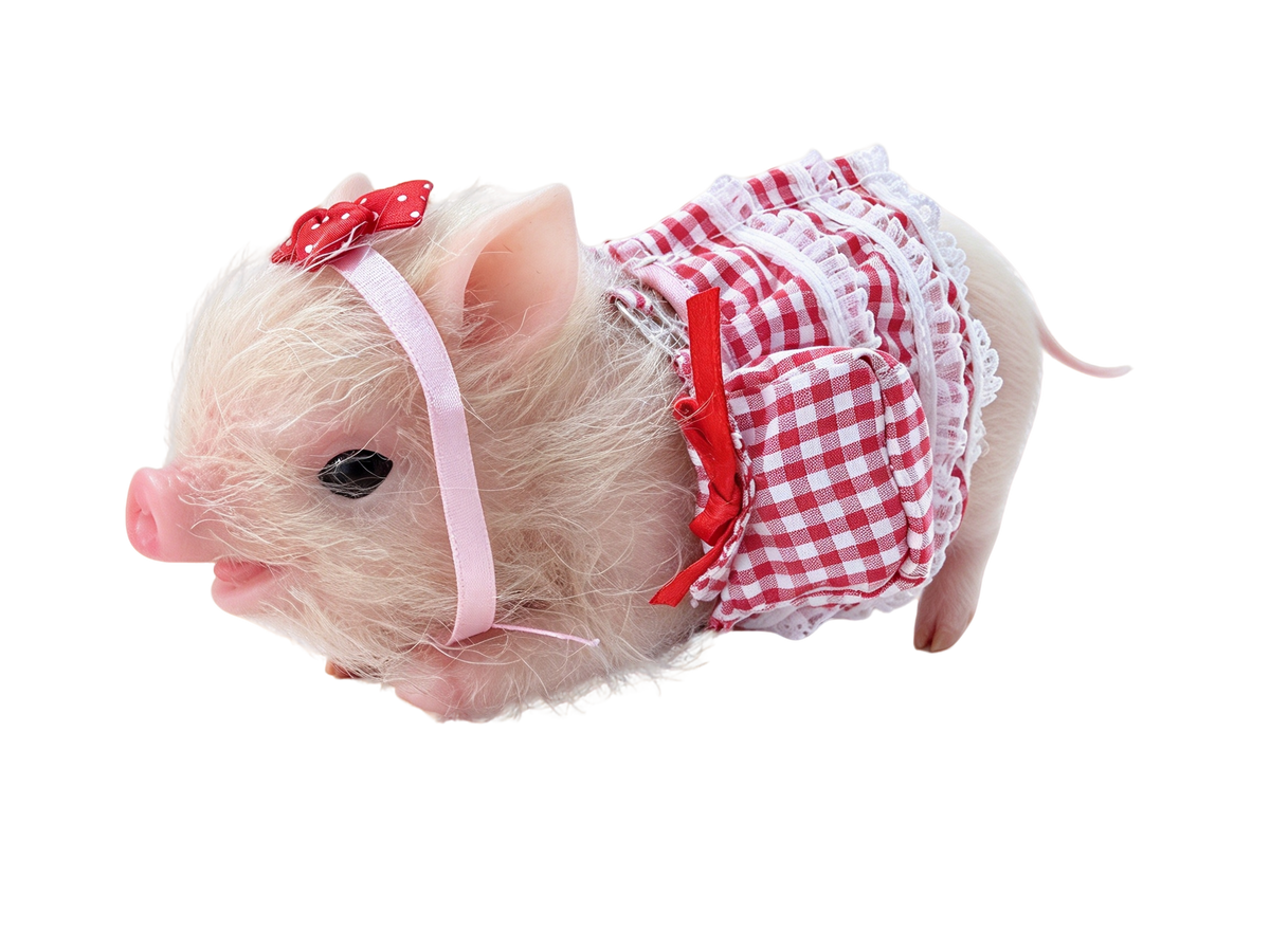Miniature Pig Doll - Pure Silicone with Dress - My Dreamy Doll House - Miniature Pig Doll - Pure Silicone with Dress - Red - My Dreamy Doll House