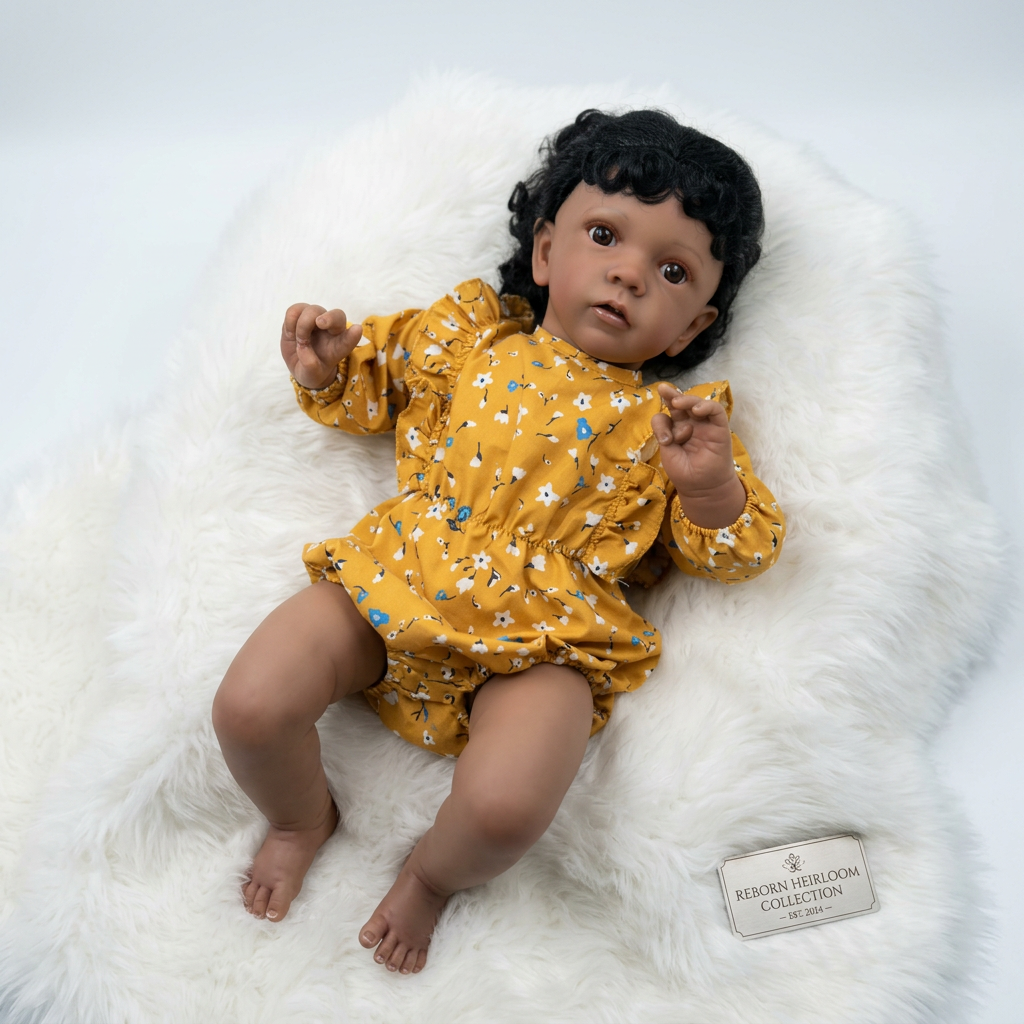 African Reborn Baby Doll - Mustard Yellow Floral Romper
