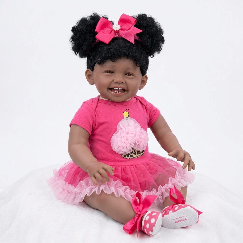 African Reborn Baby Doll - Smiling Pink Cupcake Dress