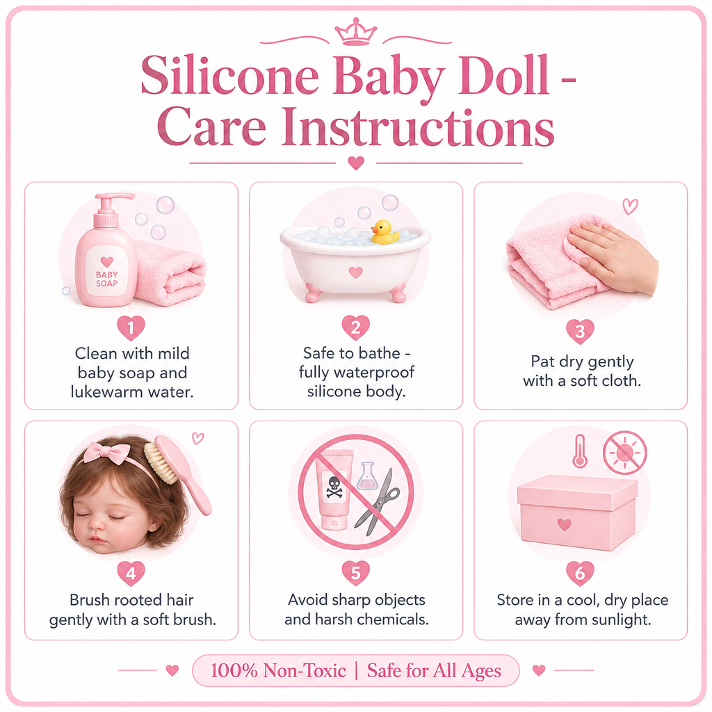 Silicone baby doll care instructions