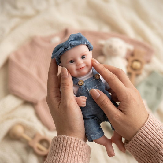Mini Darling silicone baby doll being cuddled