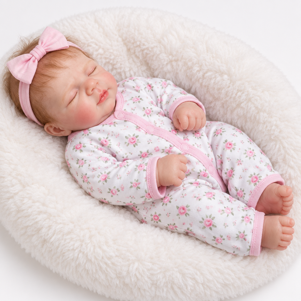 Floral doll on round bed