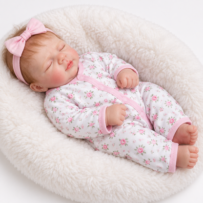 Floral doll on round bed