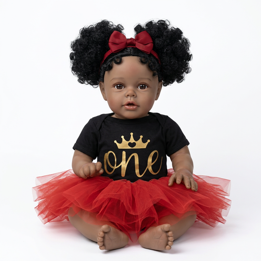 African Reborn Baby Doll - Black Red ONE Birthday Tutu